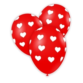 Palloncini 12" (30cm) rosso 28 con stampa bianca globo Cuori, 100pz.