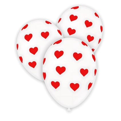 Palloncini 12" (30cm) bianco 10 con stampa rossa globo Cuori, 100pz.