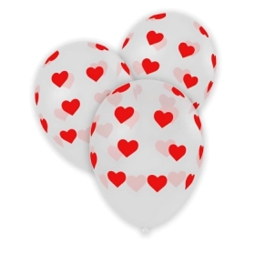 Palloncini 12" (30cm) trasparente 57 con stampa rossa globo Cuori, 100pz.