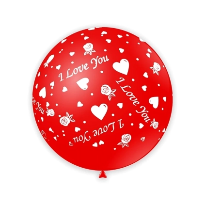 Palloncini 33" (86cm) rosso 28 con stampa bianca globo I Love You, 1pz.