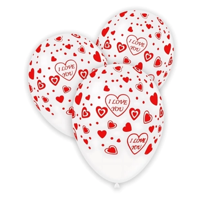 Palloncini 12" (30cm) bianco 10 con stampa rossa globo I Love You, 100pz.