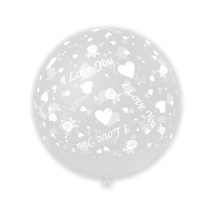 Palloncini 33" (86cm) trasparente 57 con stampa bianca globo I Love You, 1pz.