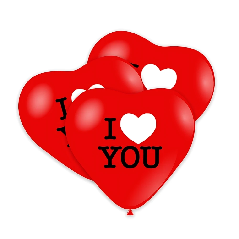 Palloncini a cuore 17" 43cm) rosso 28 con stampa bianca e nera I Love You su 1 lato, 50pz.