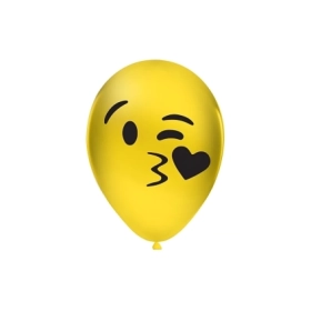 Palloncini 12" (30cm) giallo 11 con stampa nera Emoticon Bacio su 1 lato, 100pz.