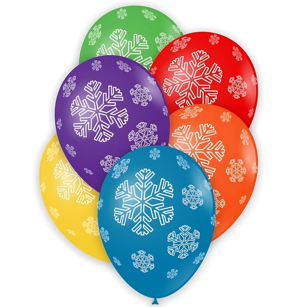 Palloncini 12" (30cm) assortiti con stampa bianca globo Fiocchi Neve, 100pz.