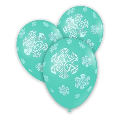 Palloncini 12" (30cm) acquamarina 51 con stampa bianca globo Fiocchi Neve, 100pz.