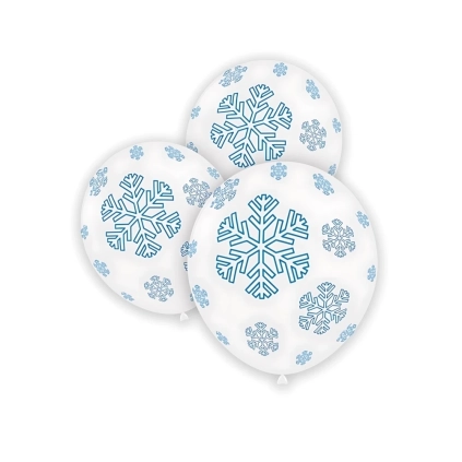 Palloncini 5" (12cm) bianco 10 con stampa blu globo Fiocchi Neve, 100pz.