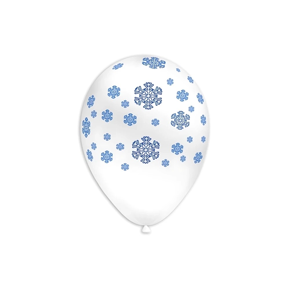 Palloncini 12" (30cm) bianco 10 con stampa blu globo Fiocchi Neve, 100pz.