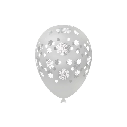 Palloncini 12" (30cm) trasparente 57 con stampa bianca globo Fiocchi Neve, 100pz.