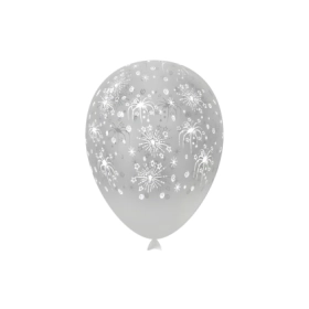 Palloncini 12" (30cm) trasparente 57 con stampa bianca globo Fuochi Artificio, 100pz.