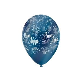 Palloncini 13" (33cm) blu 54 con stampa bianca globo Buon Anno, 100pz.
