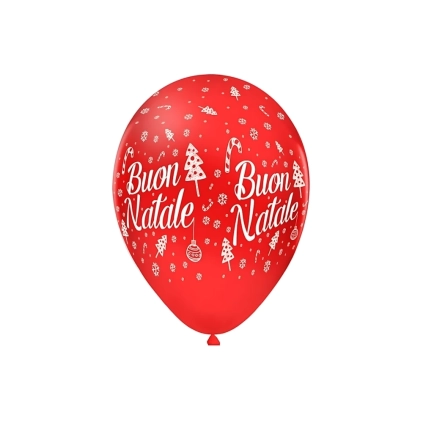Palloncini 12" (30cm) rosso con stampa bianca globo Buon Natale, 100pz.