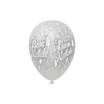 Palloncini 12" (30cm) trasparente 57 con stampa bianca globo Buon Natale, 100pz.
