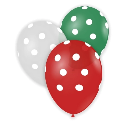 Palloncini 12" (30cm) assortiti cristallo con stampa bianca globo pois, 100pz.