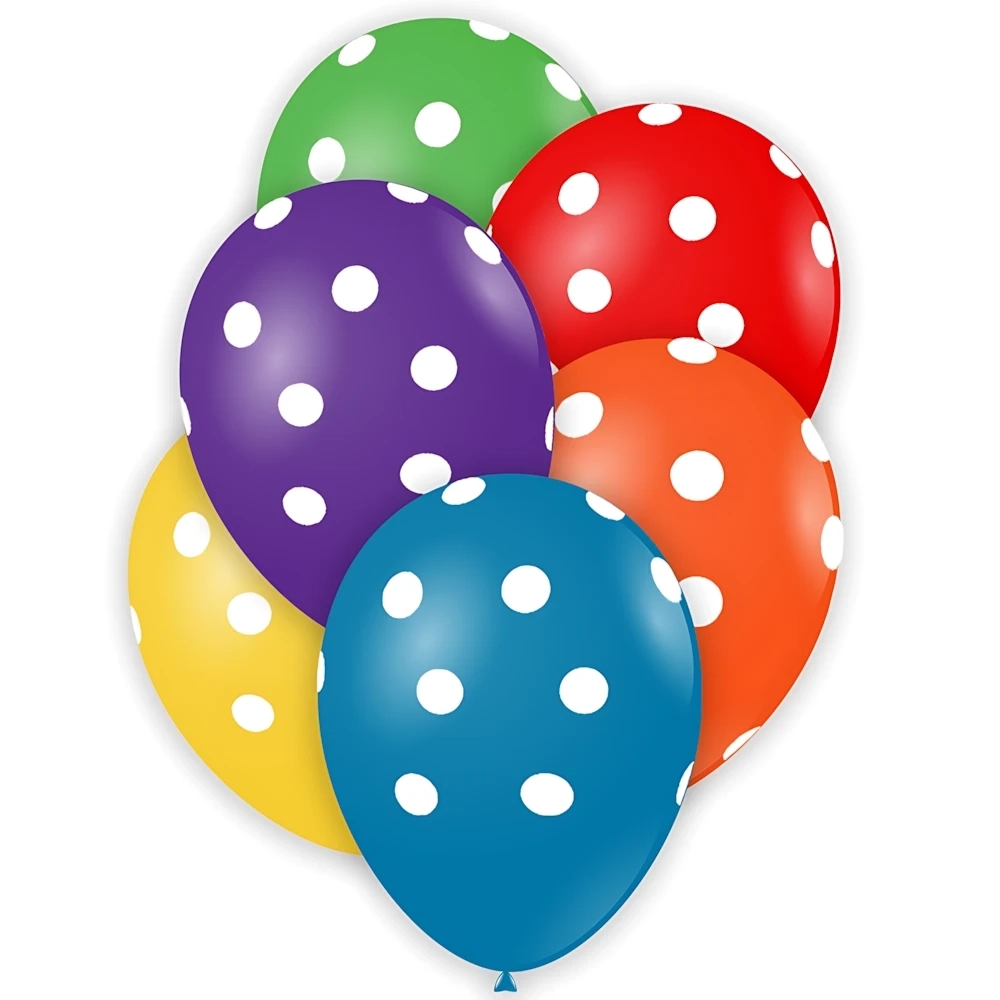 Palloncini 12" (30cm) assortiti con stampa bianca globo pois, 100pz.