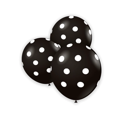 Palloncini 5" (12cm) nero 15 con stampa bianca globo pois, 100pz.