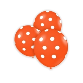 Palloncini 5" (12cm) arancio 14 con stampa bianca globo Pois, 100pz.