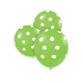 Palloncini 5" (12cm) verde 18 con stampa bianca globo Pois, 100pz.