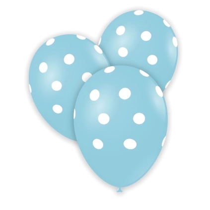 Palloncini 12" (30cm) celeste baby 39 con stampa bianca globo Pois, 100pz.