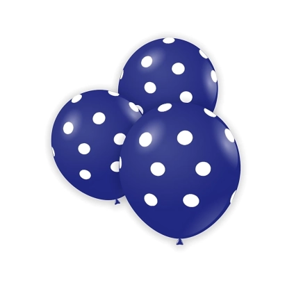 Palloncini 5" (12cm) blu 50 con stampa bianca globo Pois, 100pz.
