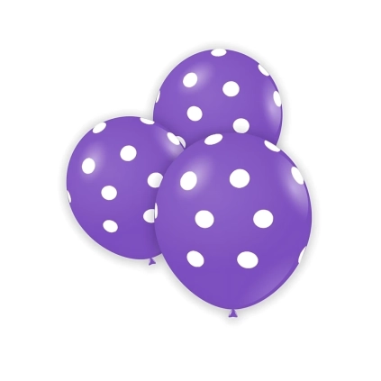 Palloncini 5" (12cm) lavanda 49 con stampa bianca globo Pois, 100pz.