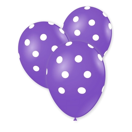 Palloncini 12" (30cm) lavanda 49 con stampa bianca globo Pois, 100pz.