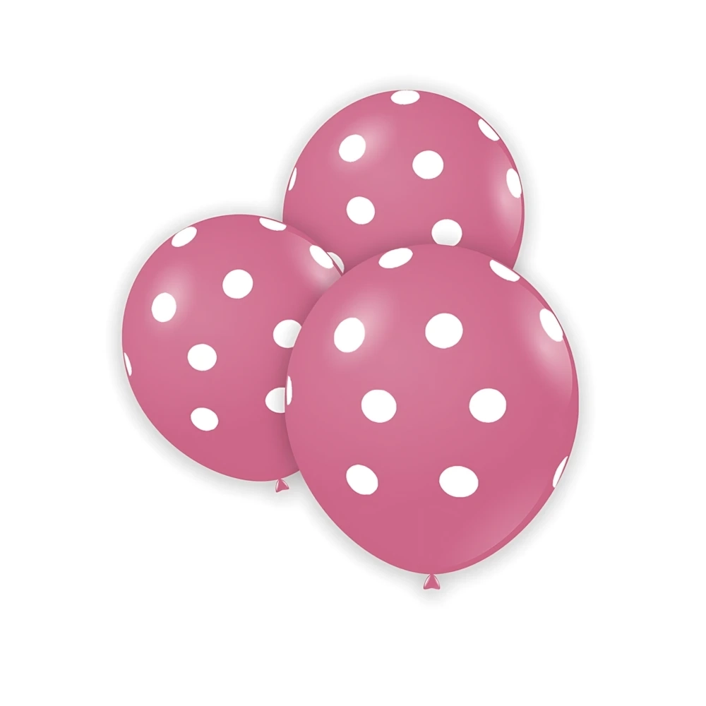 Palloncini 5" (12cm) rosa 26 con stampa bianca globo Pois, 100pz.
