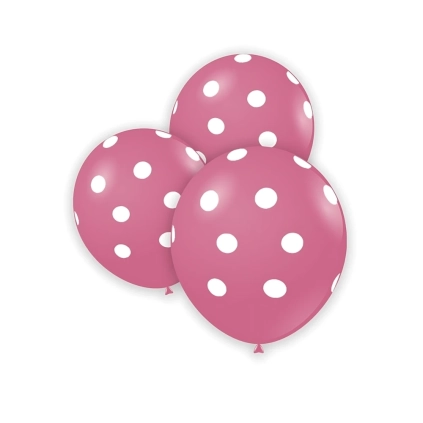 Palloncini 5" (12cm) rosa 26 con stampa bianca globo Pois, 100pz.