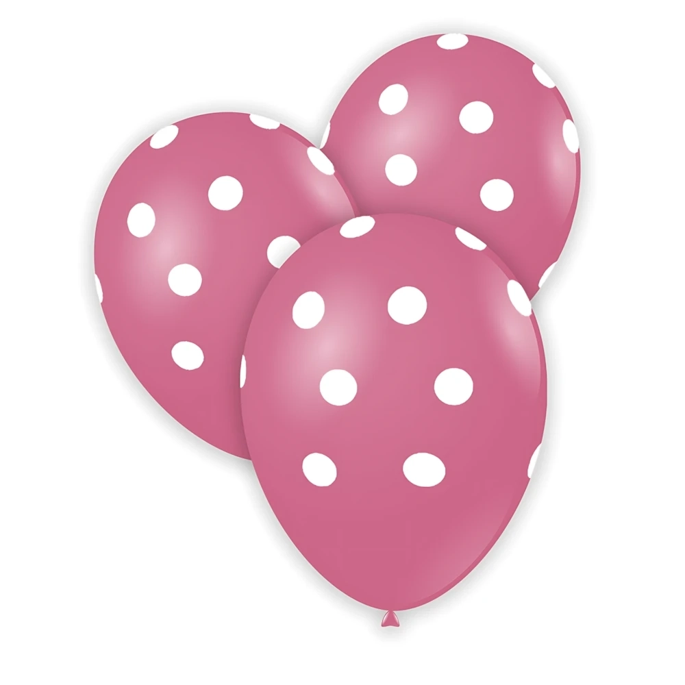 Palloncini 12" (30cm) rosa 26 con stampa bianca globo Pois, 100pz.