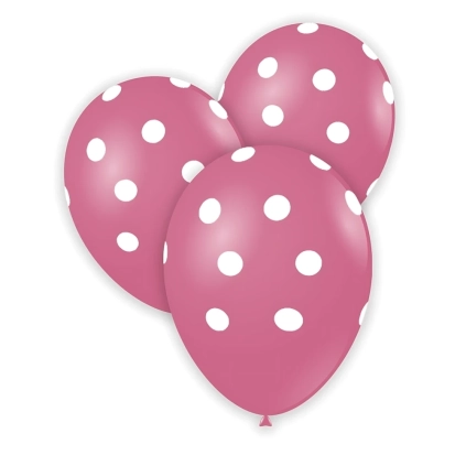 Palloncini 12" (30cm) rosa 26 con stampa bianca globo Pois, 100pz.