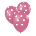 Palloncini 12" (30cm) rosa 26 con stampa bianca globo Pois, 100pz.