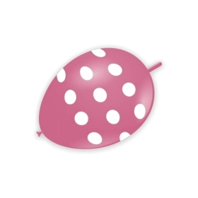 Palloncini link 13" (33cm) rosa 26 con stampa bianca globo Pois, 100pz.