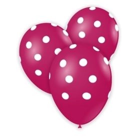 Palloncini 12" (30cm) fucsia 07 con stampa bianca globo Pois, 100pz.