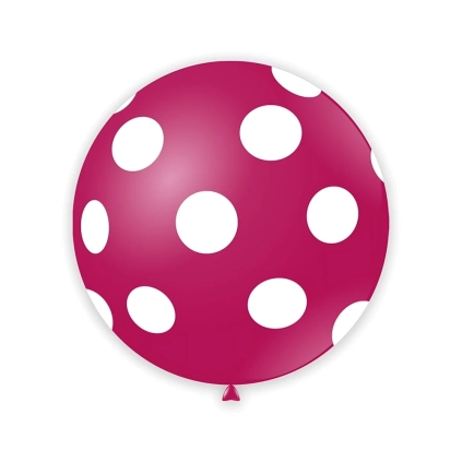 Palloncini 33" (86cm) fucsia 07 con stampa bianca globo Pois, 1pz.