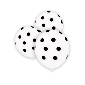 Palloncini 5" (12cm) bianco 10 con stampa nera globo Pois, 100pz.