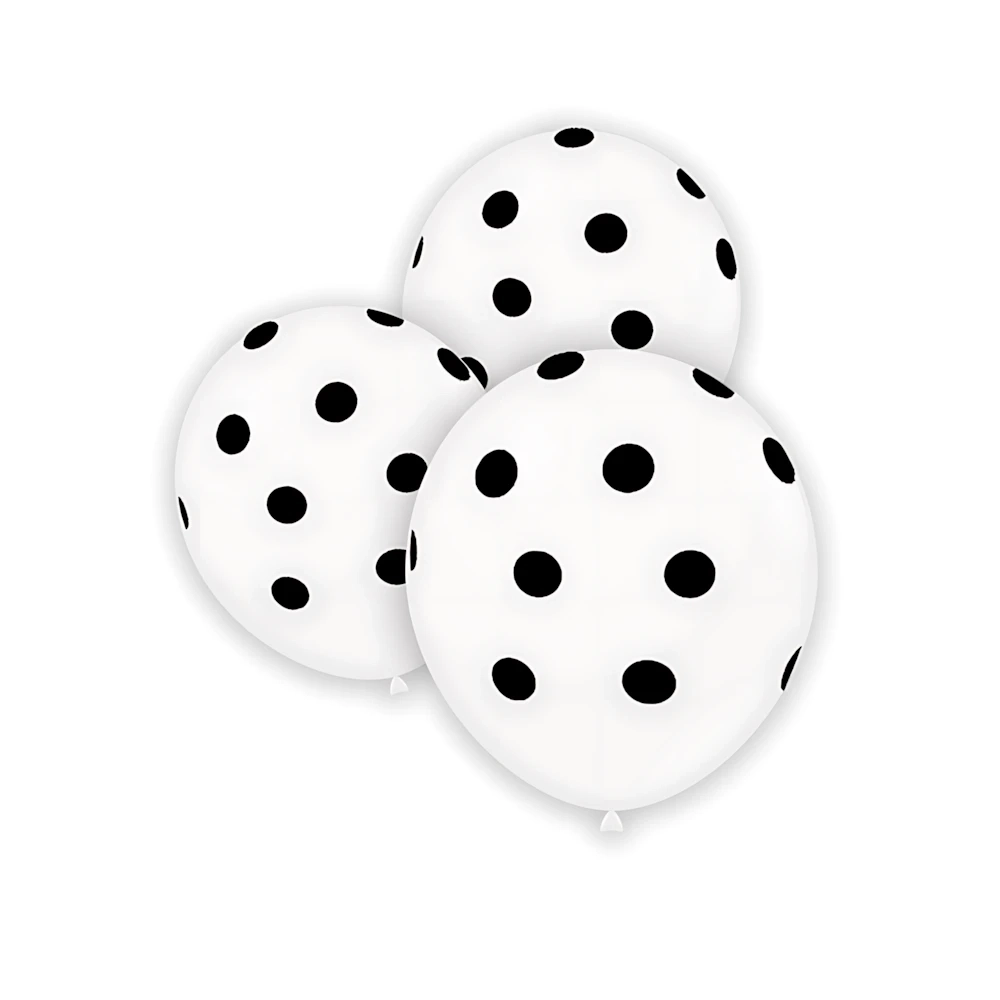 Palloncini 5" (12cm) bianco 10 con stampa nera globo Pois, 100pz.