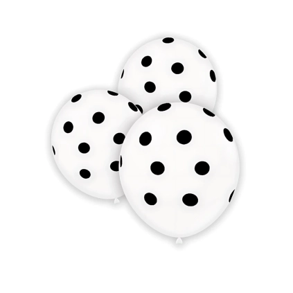 Palloncini 5" (12cm) bianco 10 con stampa nera globo Pois, 100pz.