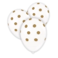 Palloncini 12" (30cm) Bianco st. con stampa Oro globo Pois, 100pz.