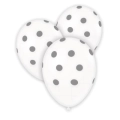 Palloncini 12" (30cm) Bianco st. con stampa Argento globo Pois, 100pz.