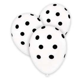 Palloncini 12" (30cm) bianco 10 con stampa nera globo Pois, 100pz.