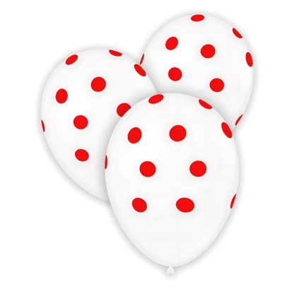 Palloncini 12" (30cm) bianco 10 con stampa rossa globo Pois, 100pz.