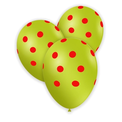 Palloncini 13" (33cm) verde 77 con stampa rossa globo Pois, 100pz.