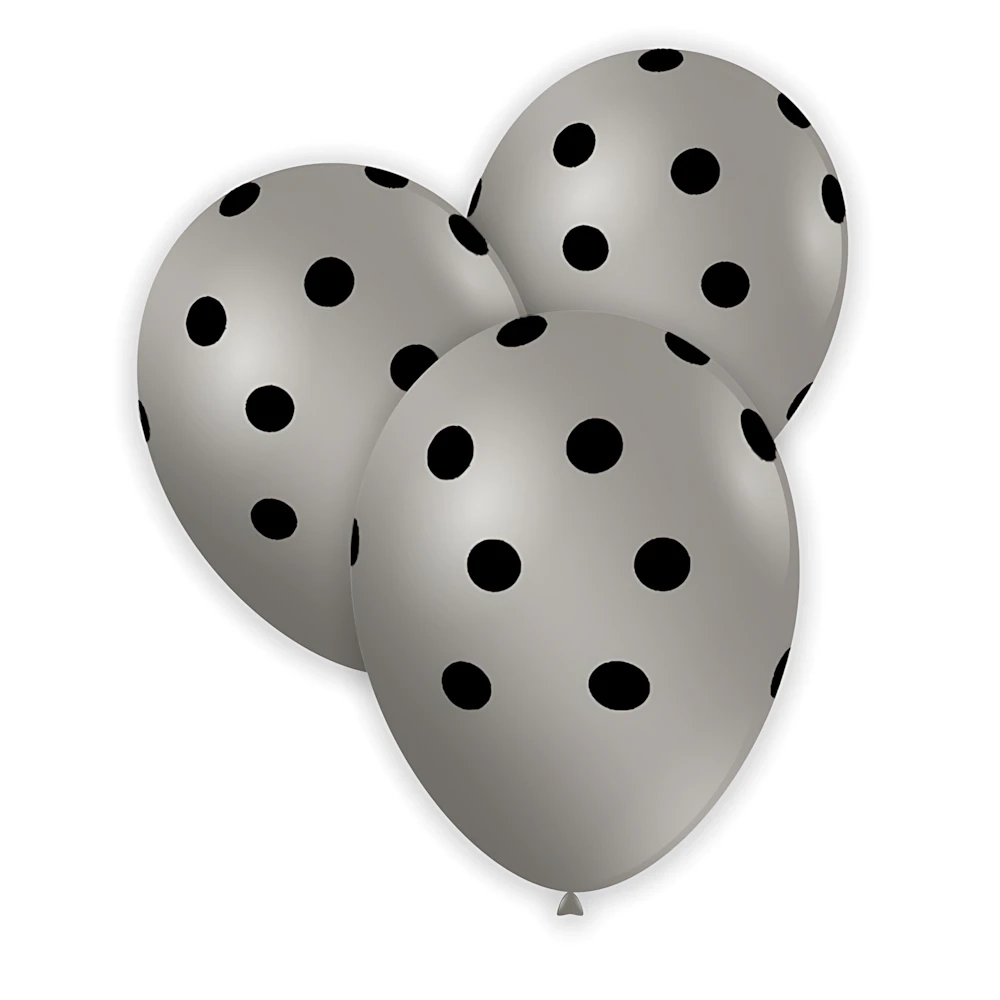 Palloncini 13" (33cm) argento 68 con stampa nera globo Pois, 100pz.