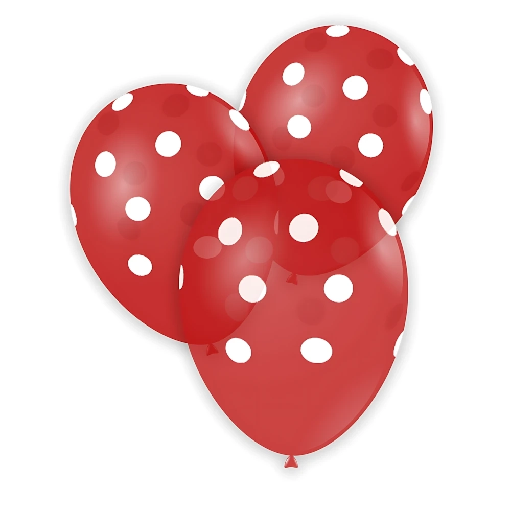 Palloncini 12" (30cm) rosso 32 con stampa bianca globo Pois, 100pz.