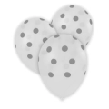 Palloncini 12" (30cm) trasparente 57 con stampa st. argento globo Pois, 100pz.