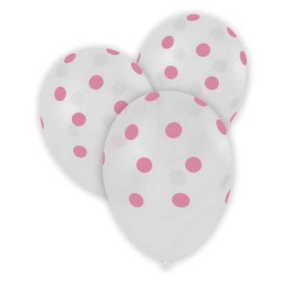 Palloncini 12" (30cm) trasparente 57 con stampa 57 st. Rosa globo Pois, 100pz.