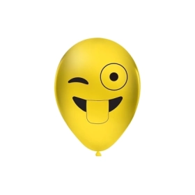 Palloncini 12" (30cm) giallo 11 con stampa nera Emoticon Linguaccia su 1 lato, 100pz.