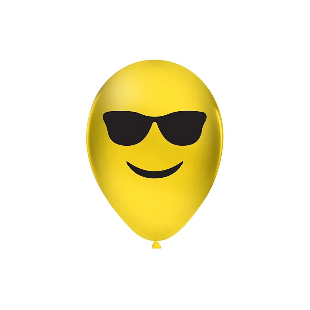 Palloncini 12" (30cm) giallo 11 con stampa nera Emoticon Occhiali su 1 lato, 100pz.