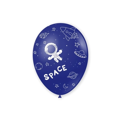 Palloncini 12" (30cm) assortiti con stampa bianca globo Astronauta, 100pz.