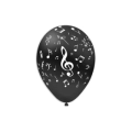 Palloncini 12" (30cm) nero 15 con stampa bianca globo Note Musicali, 100pz.